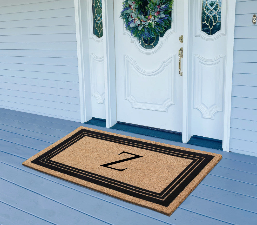 A1HC Natural Coir Monogrammed Entrance Flock Outdoor Durable Doormat 24" X 39",