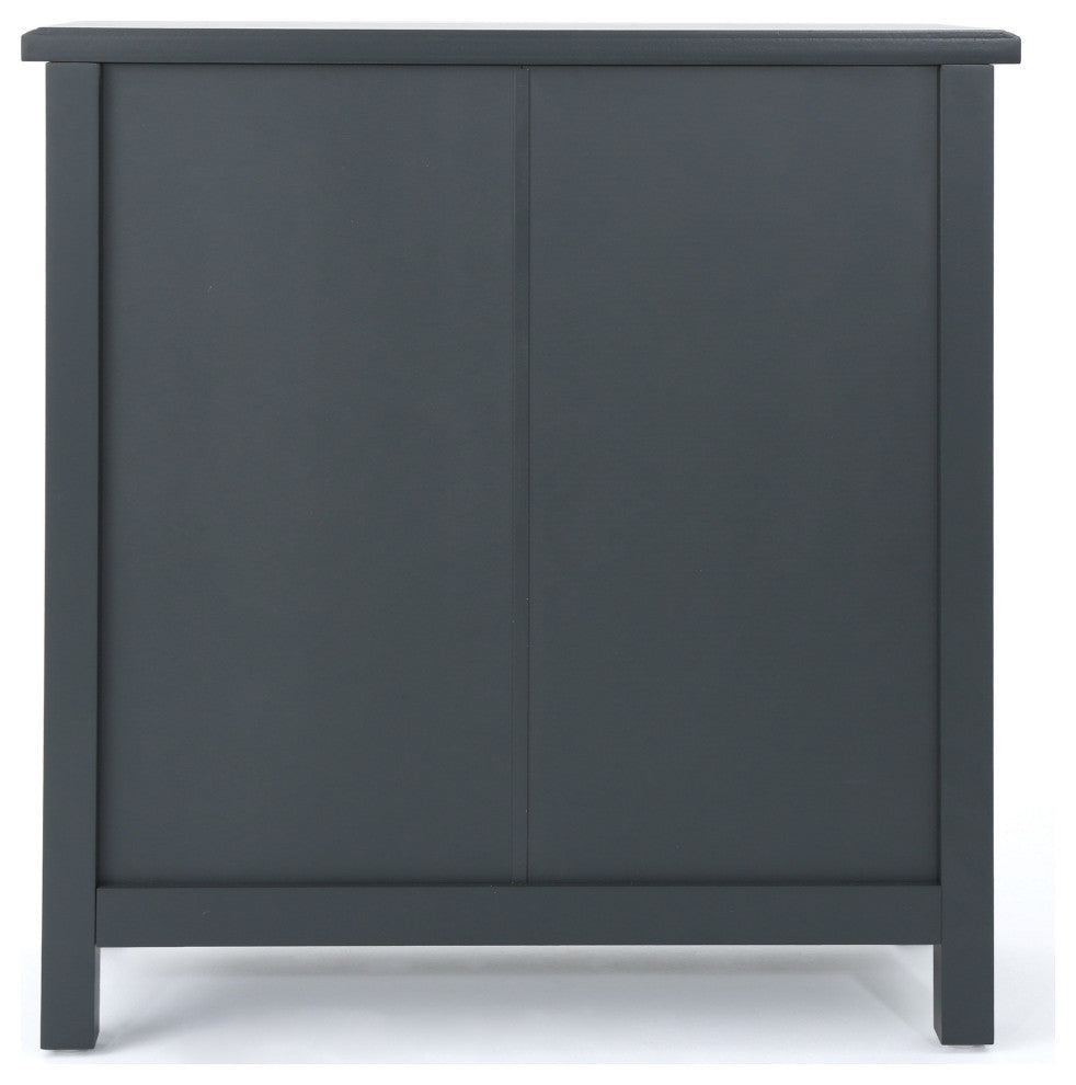 GDF Studio Melee Fir Wood Double Door Cabinet With Mirrored Accents, Charcoal Gray