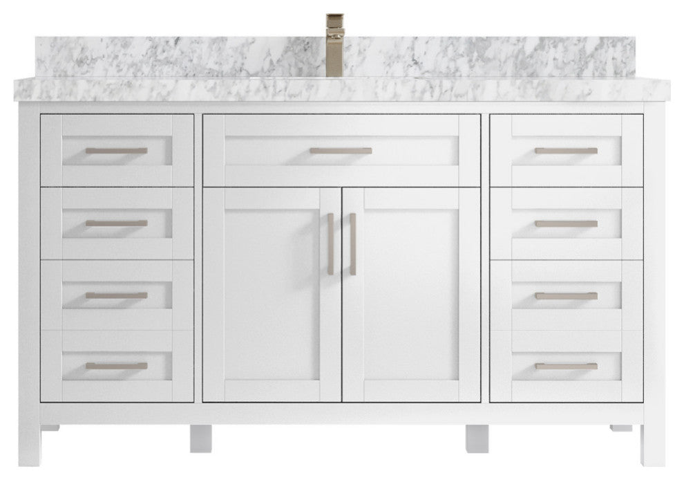Cambridge 60 Single Bathroom Vanity in White 2" Carrara Marble