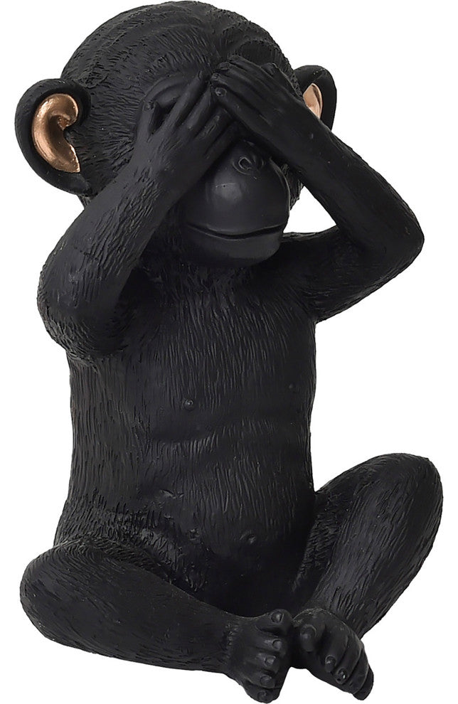3 Wise Monkeys Speak Hear See No Evil Resin Black Gold Set of 3