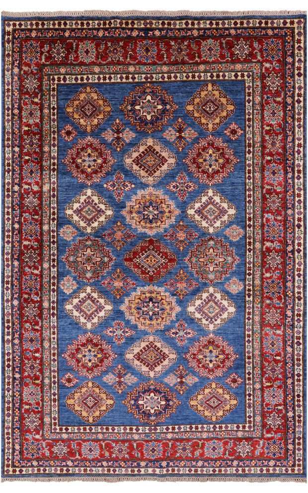 5' 10" X 8' 7" Geometric Super Kazak Hand-Knotted Wool Rug - Q12941