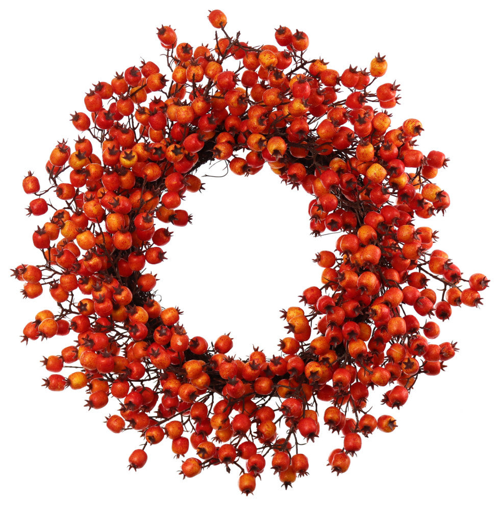 22"  Realistic Hawthorn Fall Wreath Front Door Fall Decor, Set of 1