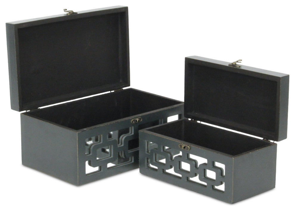 Distressed Mirror Keepsake Boxes, Black, Set of 2, Black