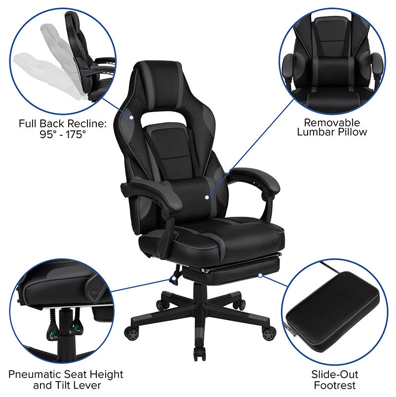 Gaming Desk w/Reclining Back/Arms Gaming Chair with Footrest, Black