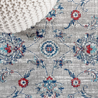Modern Persian Vintage Medallion Light Grey/Red 6' Round Area Rug
