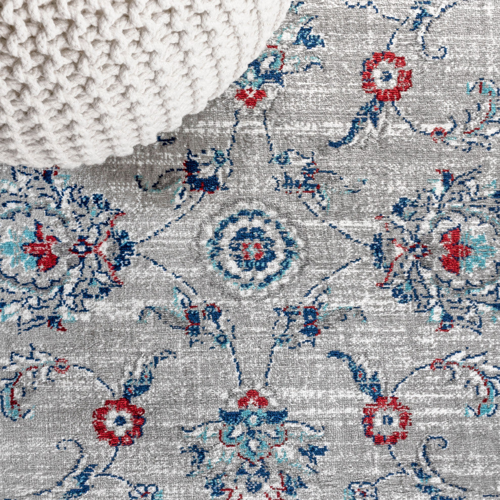 Modern Persian Vintage Medallion Light Grey/Red 6' Round Area Rug