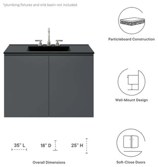 Vitality 36" Wall-Mount Bathroom Vanity, Gray
