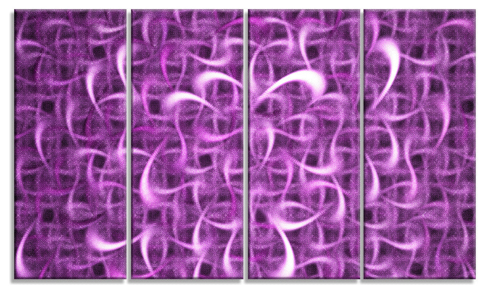 Purple Watercolor Fractal Pattern, Abstract Art on Canvas, 48"x28", 4 Panels