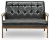 Mid Century Faux Leather Loveseat in Brown