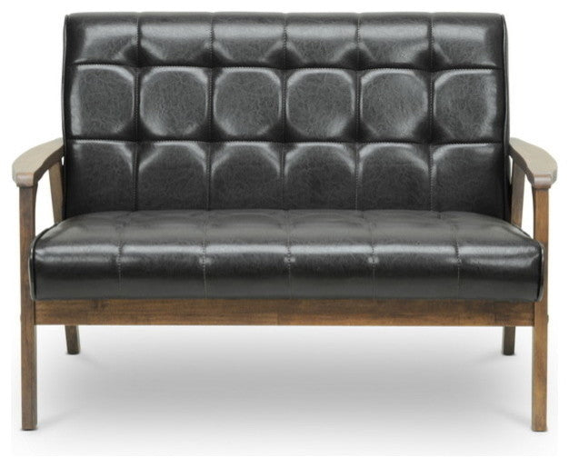 Mid Century Faux Leather Loveseat in Brown