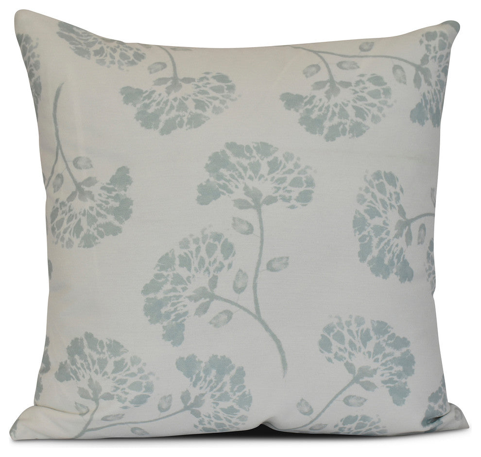 18x18", April, Floral Print Pillow, Aqua