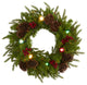 24" Xmas Faux Wreath W/ 50 Multicolor Lights, 7 Globe Bulbs, Berries & Pinecones