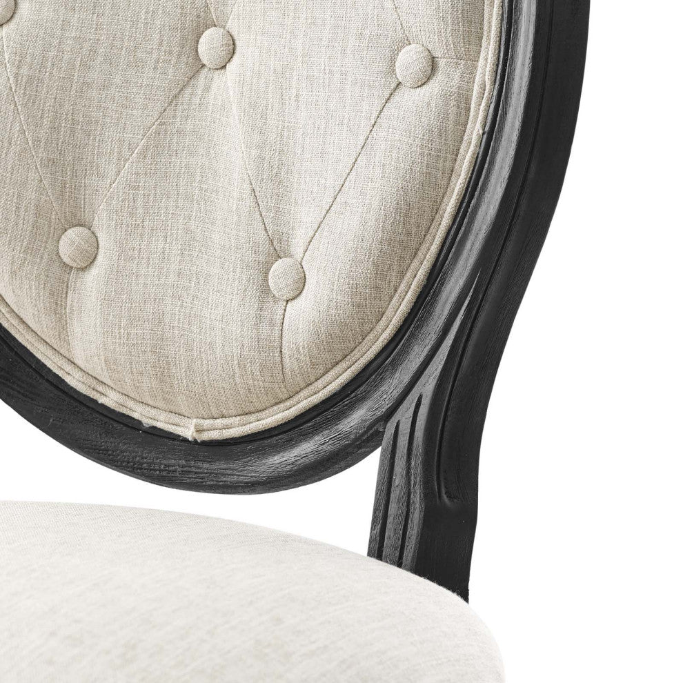 French Vintage Side Dining Chair, Fabric, Wood, Black Beige, Modern, Cafe Bistro