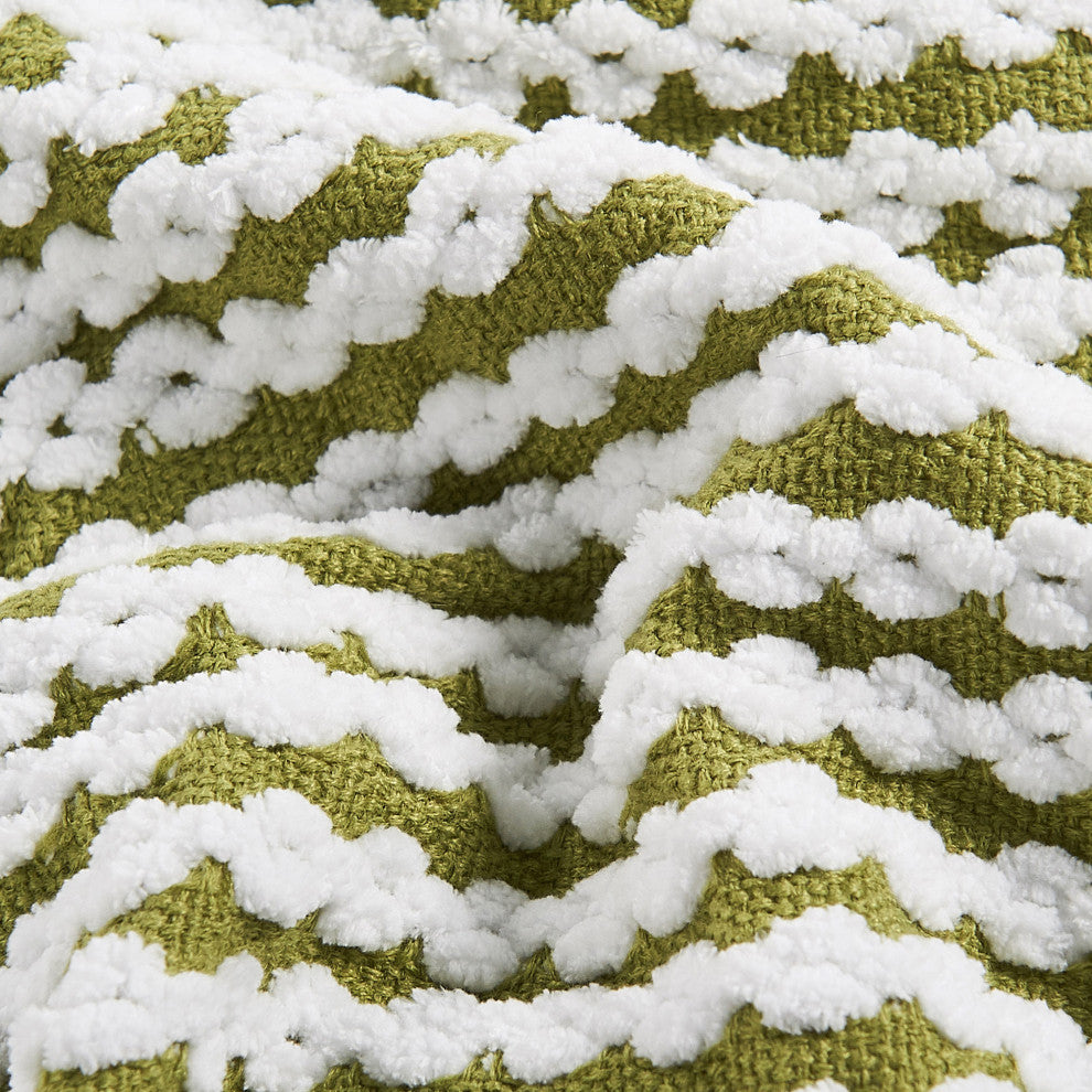 Chain Tweed Knit Throw Blanket, Green Olive