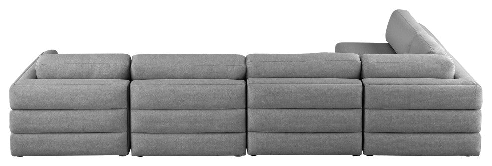 Beckham Linen Textured Fabric 5-Piece Modular L-Shaped Sectional, Grey