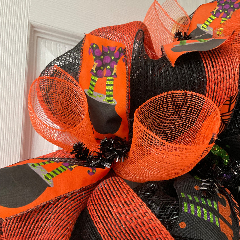 Double Double Toil and Trouble Witch Halloween Deco Mesh Wreath 24 and 28 inch, Extra Large