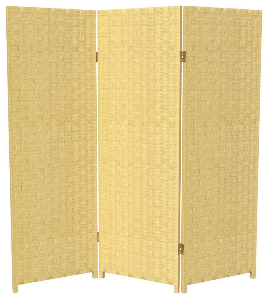 4' Tall Woven Fiber Room Divider, Dark Beige, 3 Panel