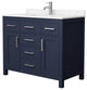 42"SGL Vanity Dark Blue, Carrara Cult. Marble Countertop, Sink, Nickel Trim