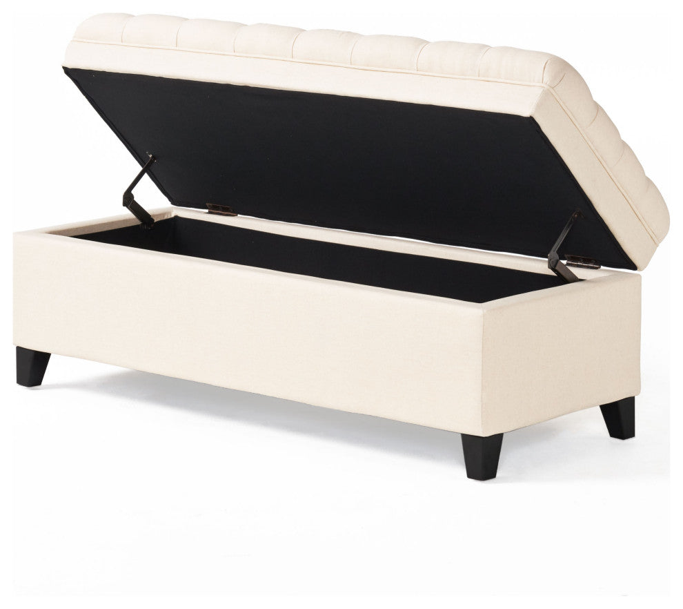 GDF Studio Sheffield Fabric Beige Tufted Storage Ottoman
