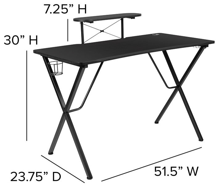 Gaming Desk and Reclining Chair Set, Headphone Hook/Monitor Stand, Red