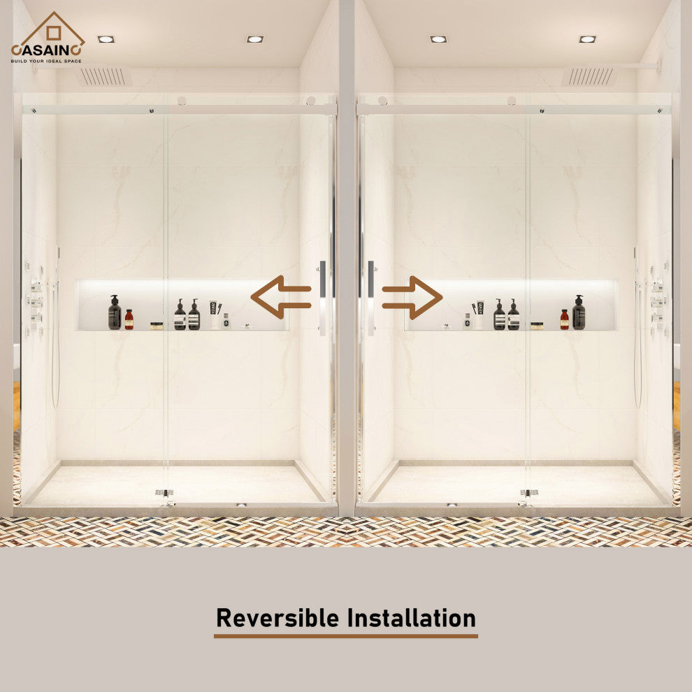 60-in x 76-in Frameless Sliding Shower Door, Chromed