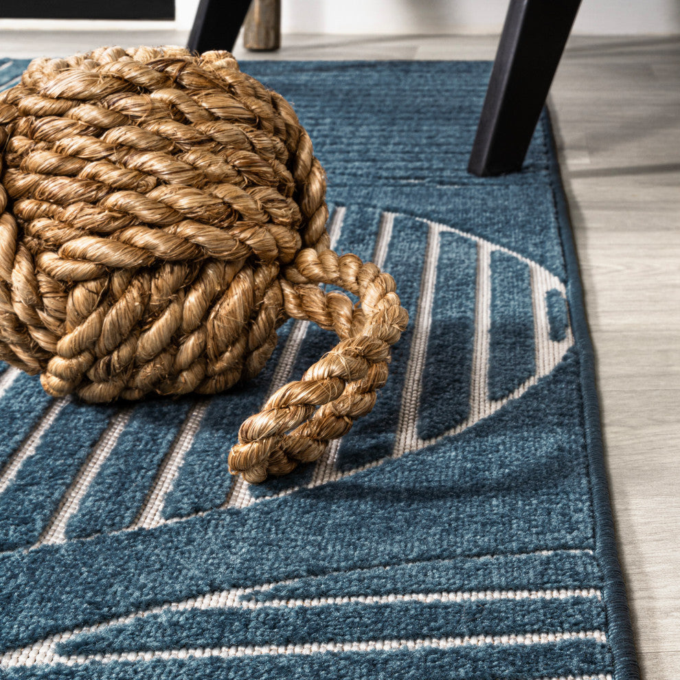 High-Low Arch Scandi Striped Navy/Cream 3 ft x 5 ft Indoor/Outdoor Area Rug