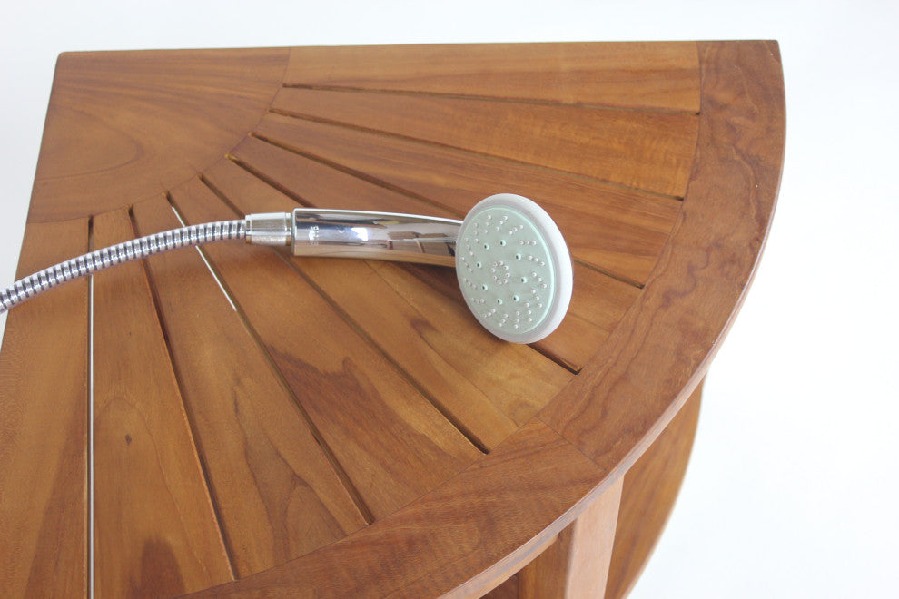 The Original 22" Kai™ Corner Teak Shower Bench with Shelf
