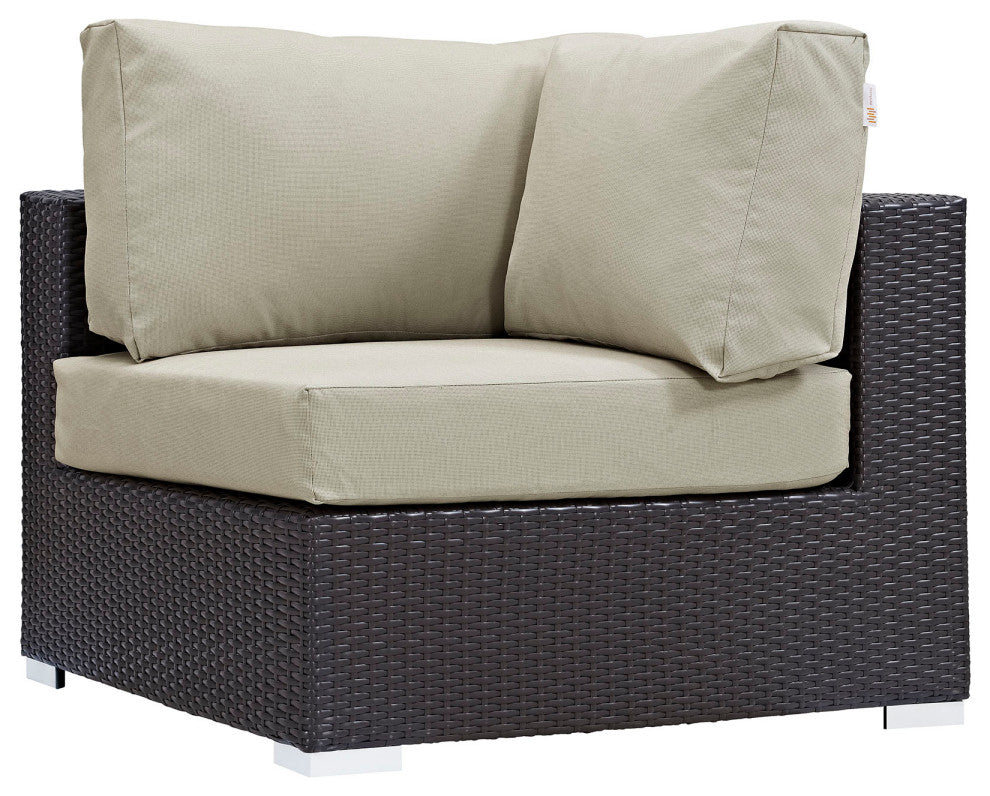 Espresso Beige Convene 5 Piece Outdoor Patio Sectional Set
