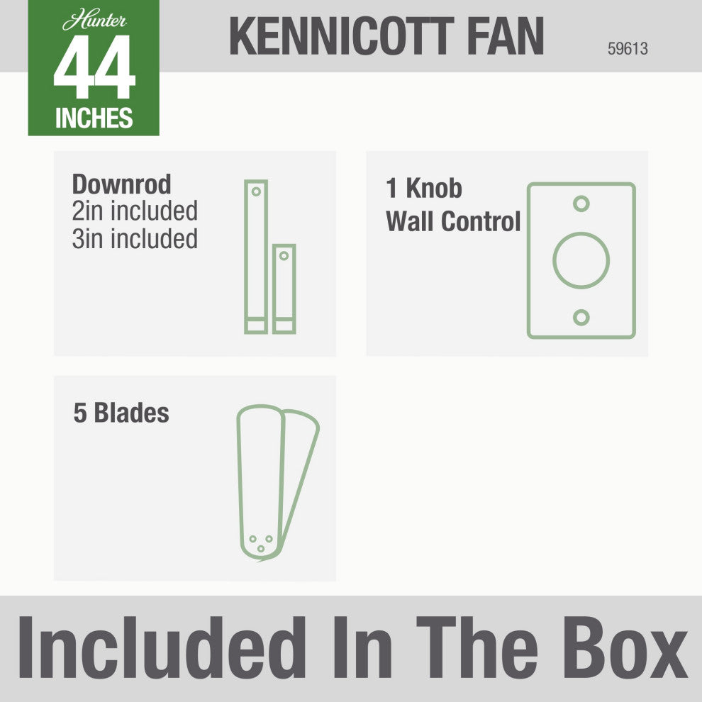 Hunter 44" Kennicott Matte Black Outdoor Ceiling Fan With Wall Control