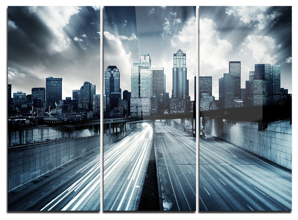 "City With Blue Tint" Metal Wall Art, 3 Panels, 36"x28"