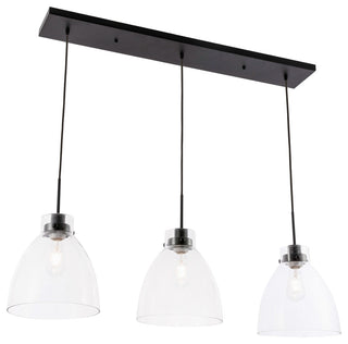 Black Finish And Clear Glass 3-Light Pendant