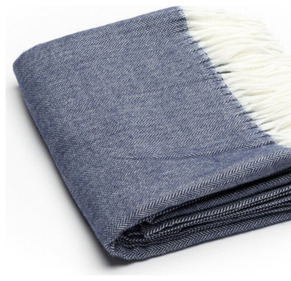 Navy Blue Soft Acrylic Herringbone Throw Blanket