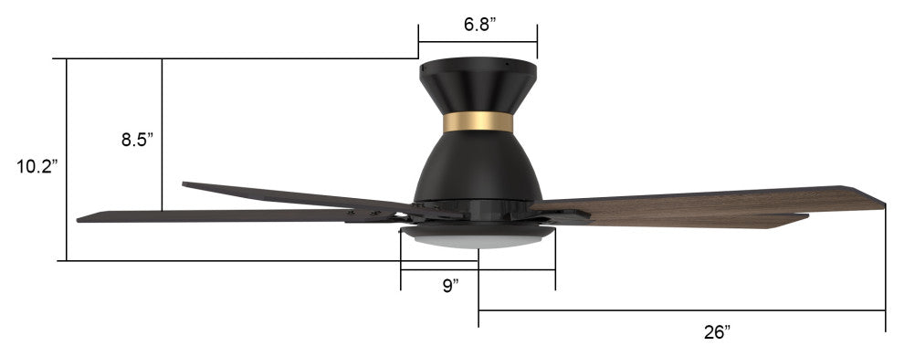 CARRO Flush Mount Ceiling Fan With Dim LED Light and Remote Smart 52" 5-Blade, Reversible Blade