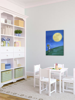 "Boy and Moon" Painting Print on Wrapped Canvas