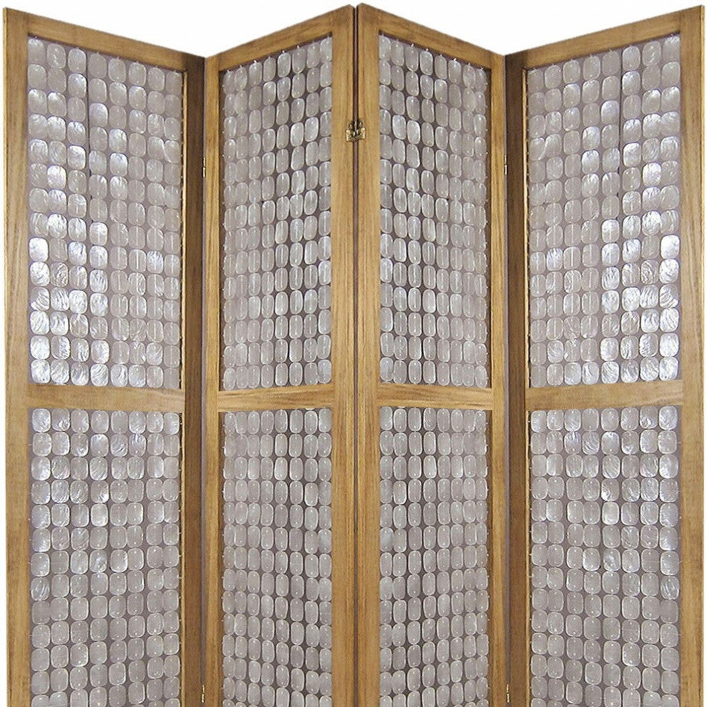 84" Clear Capiz Mother of Pearl Folding Three Panel Screen Room Divider