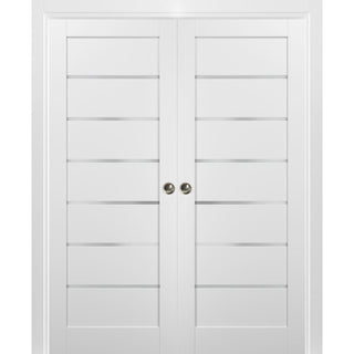 Double Pocket Doors 36x80|Frames|Quadro 4117 White Silk|Frosted Opaque Glass