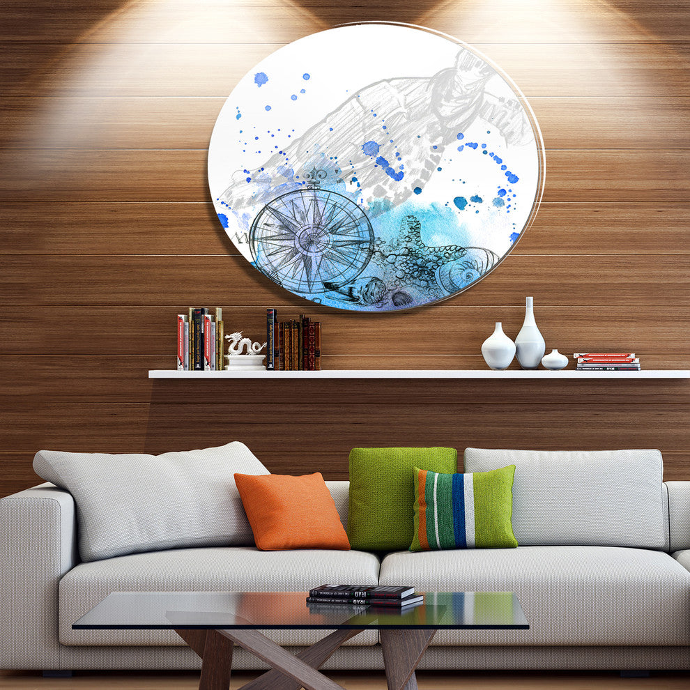 Marine Creatures Illustration, Animal Disc Metal Artwork, 23"