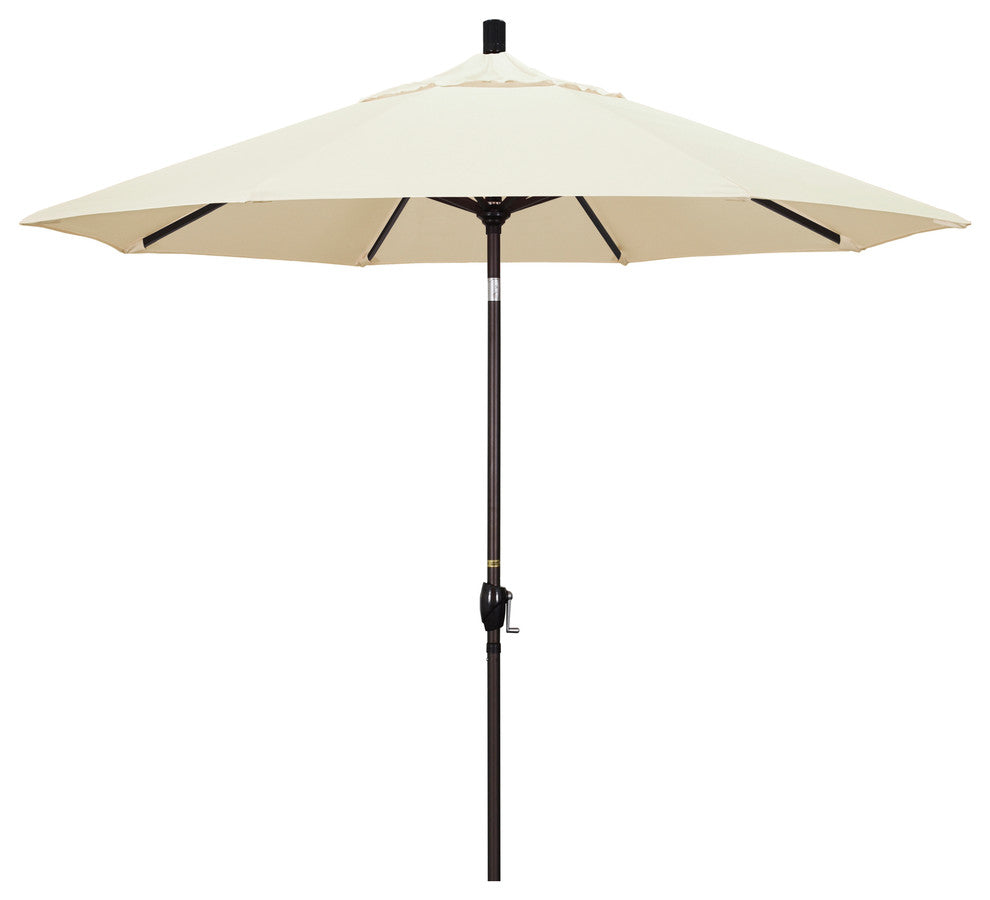 9' Bronze Push-Button Tilt Crank Aluminum Umbrella, Canvas Pacifica