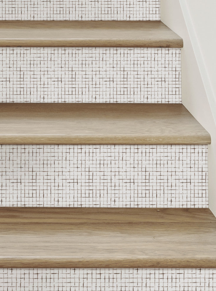 Crosshatch Peel and Stick Stair Riser Strips, Brown, 48"x6", Set of 6