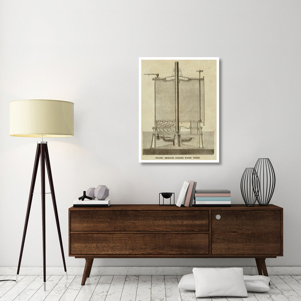 "Collin's Improved Turbine Water Wheel" Paper Print by Inventions, 32"x42"