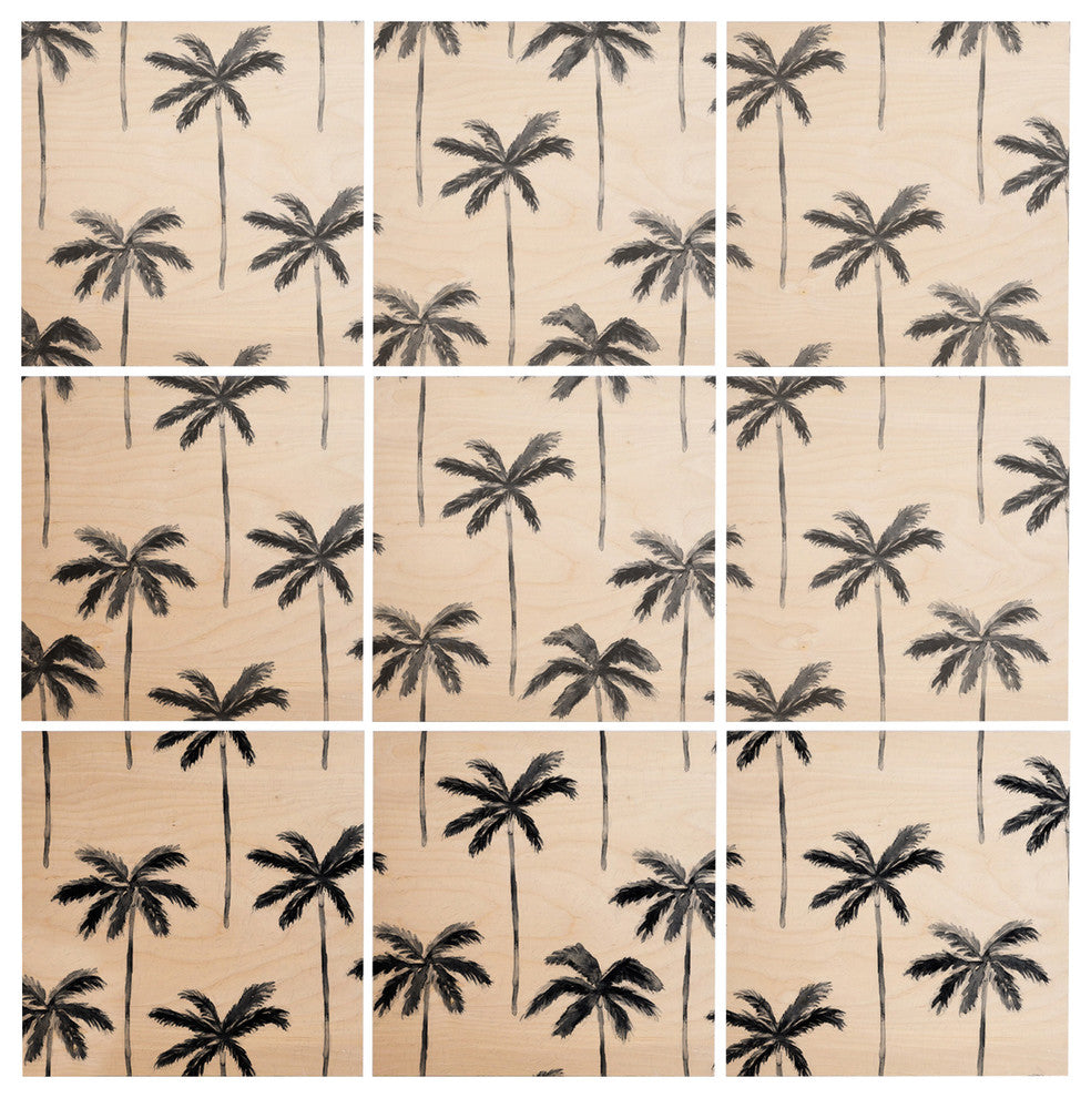 Little Arrow Design Co Watercolor Palm Tree, Black Wood Wall Mural, 4'x4'