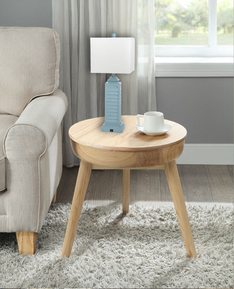 Set of 2 Light Blue Louver Base Table Lamps With USB