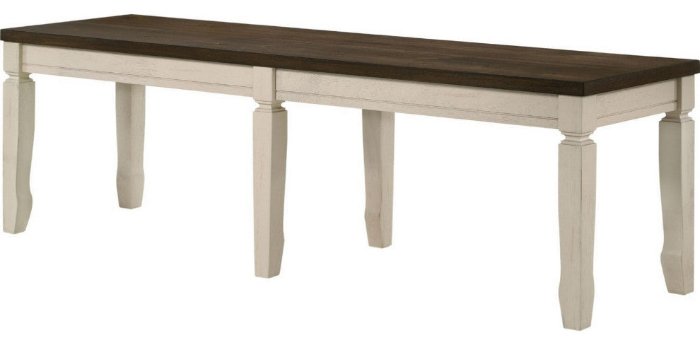 Benzara BM250292 Rectangular Top Bench With Thick Block Legs, Brown/Cream