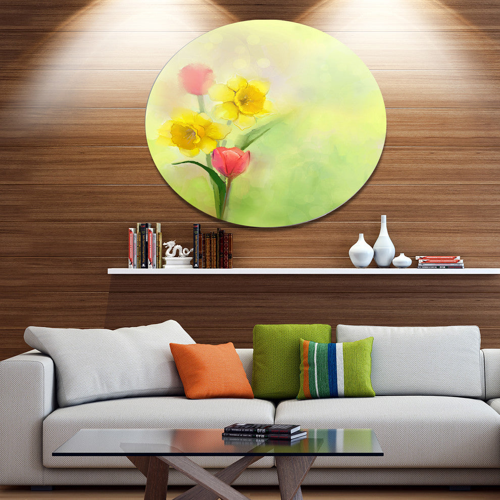 Tulips And Daffodils In Soft Color And Blur, Flower Disc Artwork, 38"