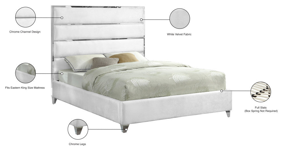 Zuma Velvet Upholstered Bed, White, King