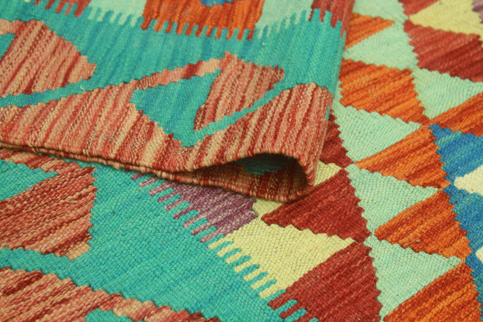 Sangat Kilim Jayme Red/Green Runner, 2'8x16'1