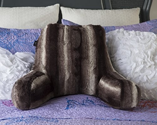 Faux Fur Reading Lounge Pillow, Brown & White Striped Chinchilla