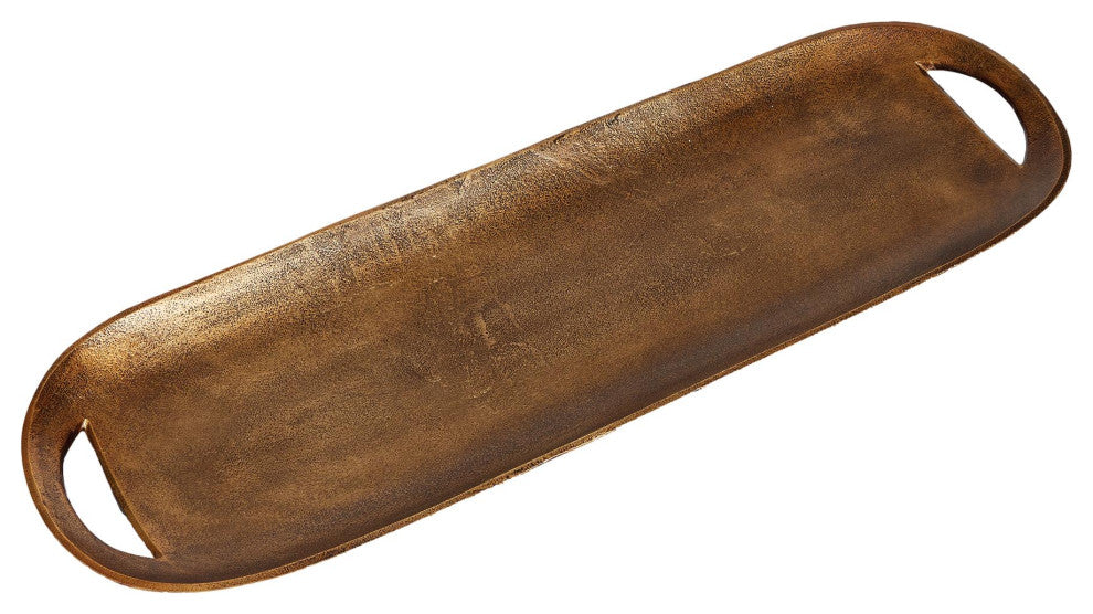Rustic Brass Gold Oval Decorative Tray Classic Modern 30 in Long Wide Handles
