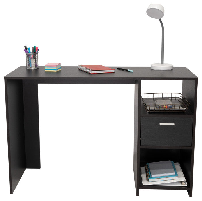 Arlington Computer Desk with Drawer, 2 Open Storage Shelves and Legs, Black