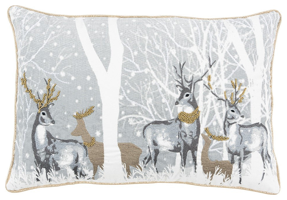 Gray Deer Snow Lodge Lumbar Throw Pillow